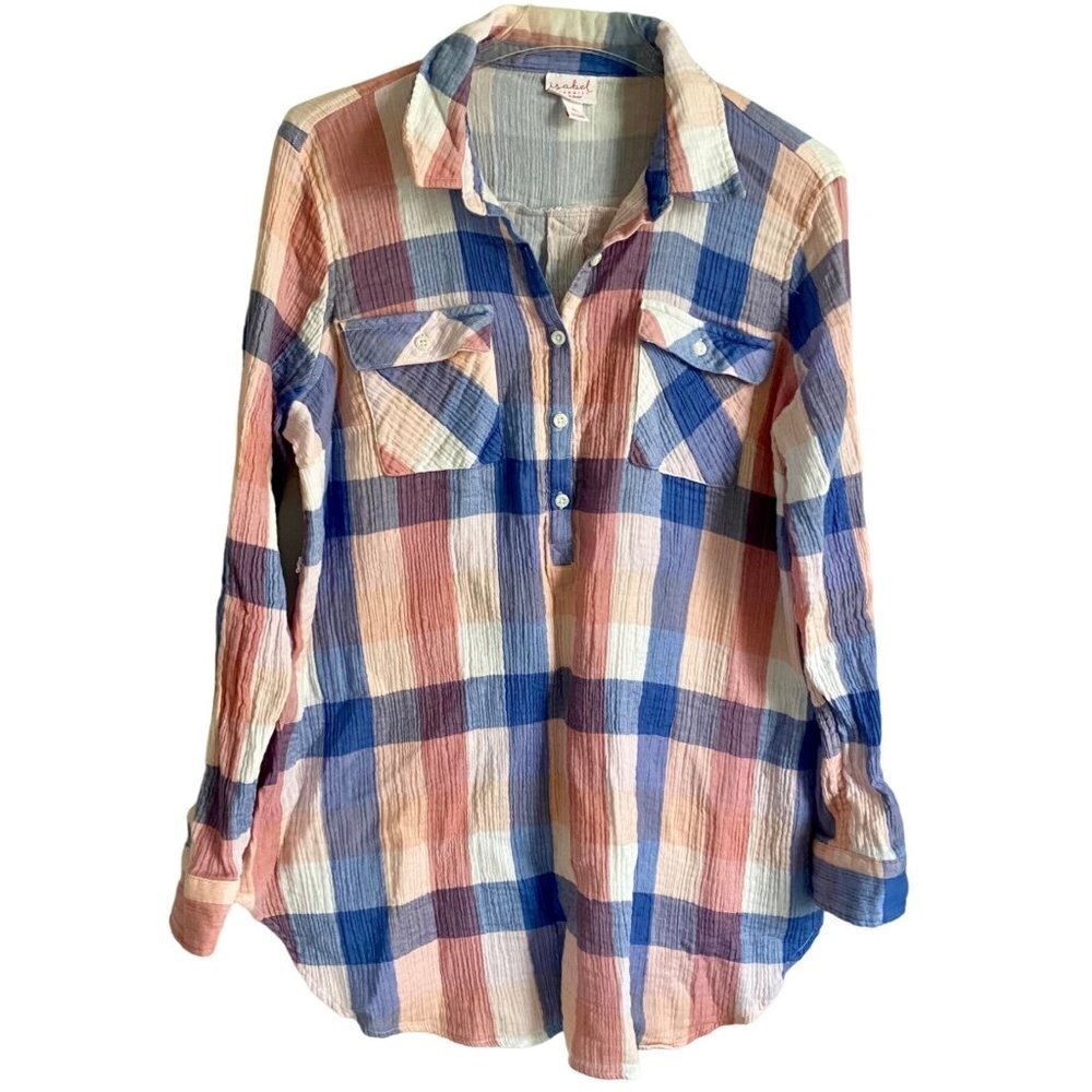 Isabel Maternity by Ingrid & Isabel Long Sleeve Pink Blue White Shirt XL